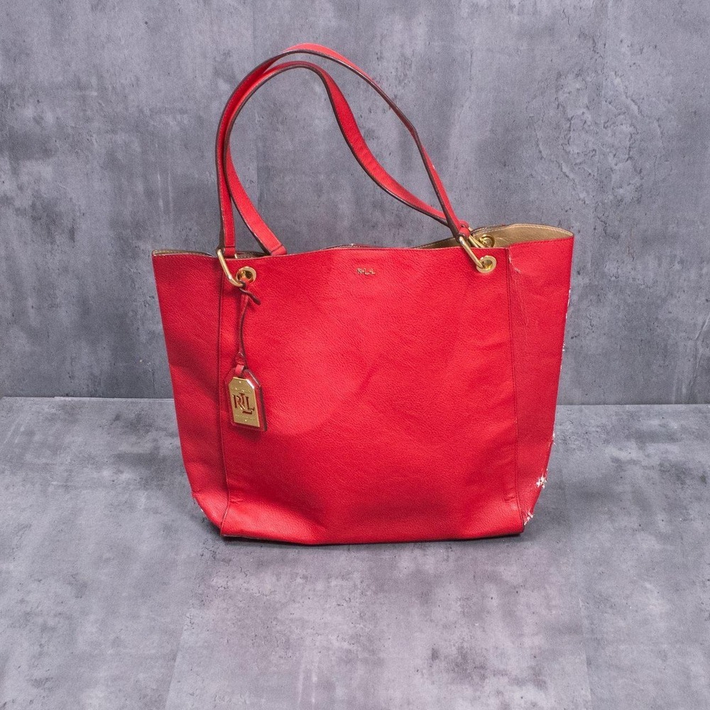 Lauren Ralph Lauren Red Leather Tote Bag